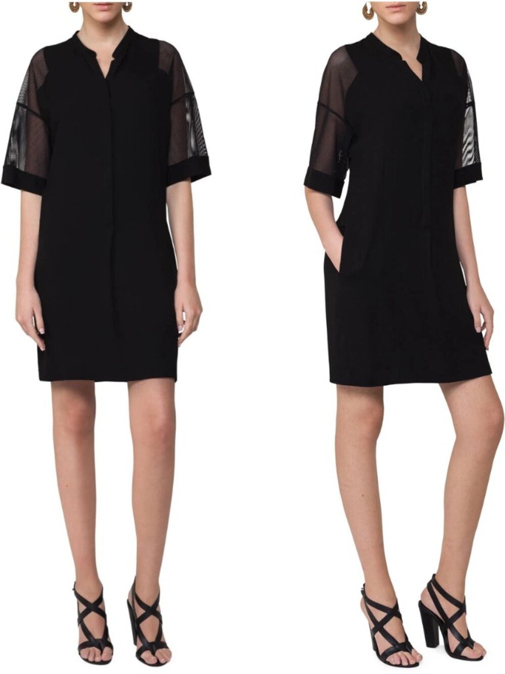 Akris Punto Sheer Sleeve Button Down Dress with notch neck